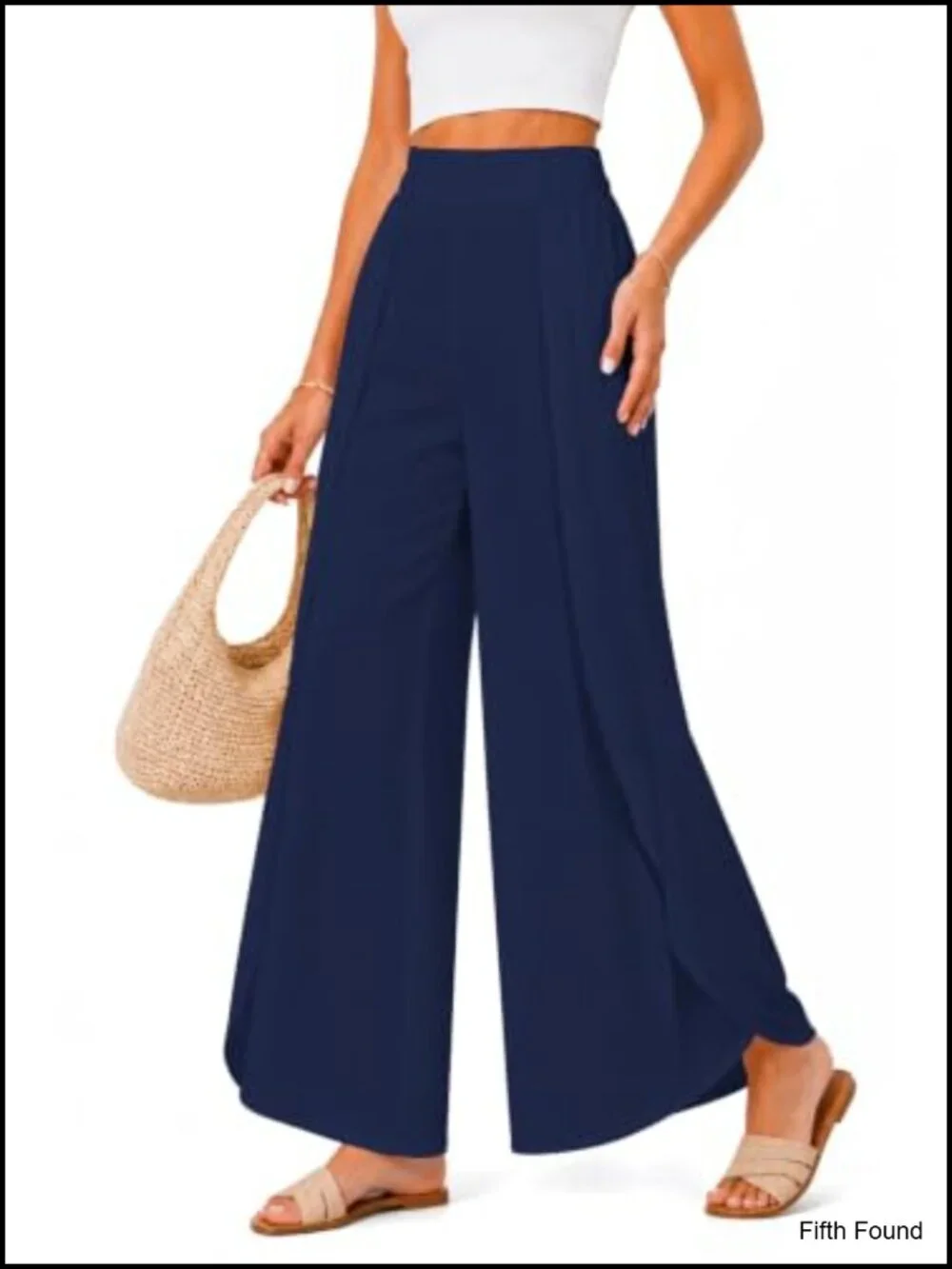 Wide Leg Palazzo Pants High Waisted Flowy Side Split with Pockets